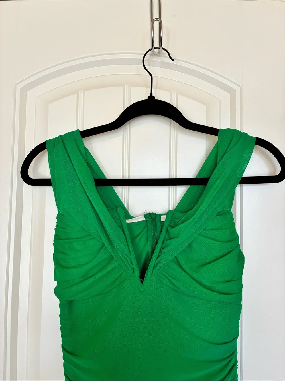Sleeveless Green Ruched V-Neck Mini Dress